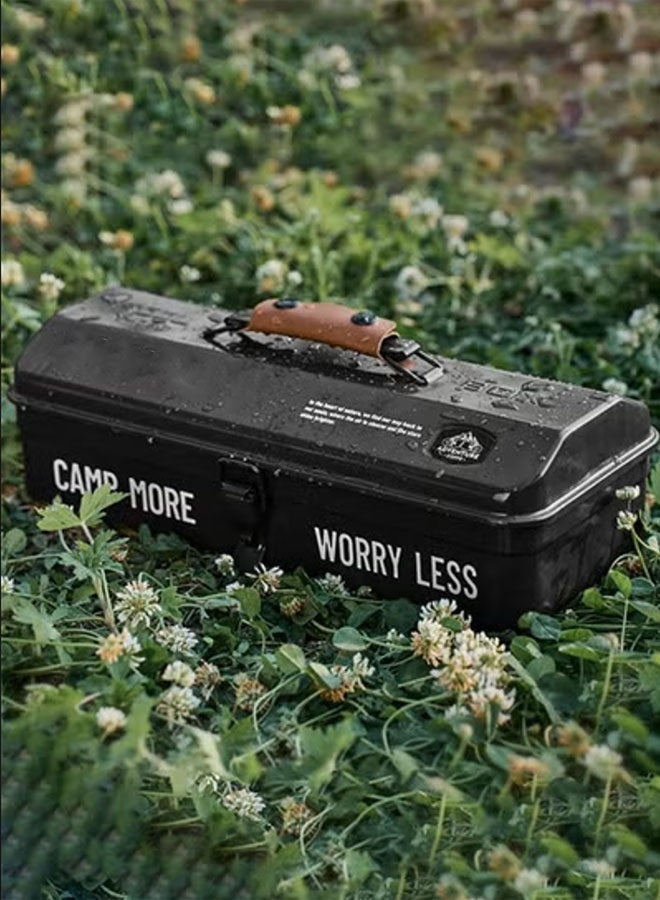 Portable Iron Tool Storage Box | Multifunctional Outdoor Camping Picnic Hand Carry Tool Case, Waterproof Anti-Rust Metal Organizer Box with Lock Buckle for Repair Tools & Camping Gear - Image 3